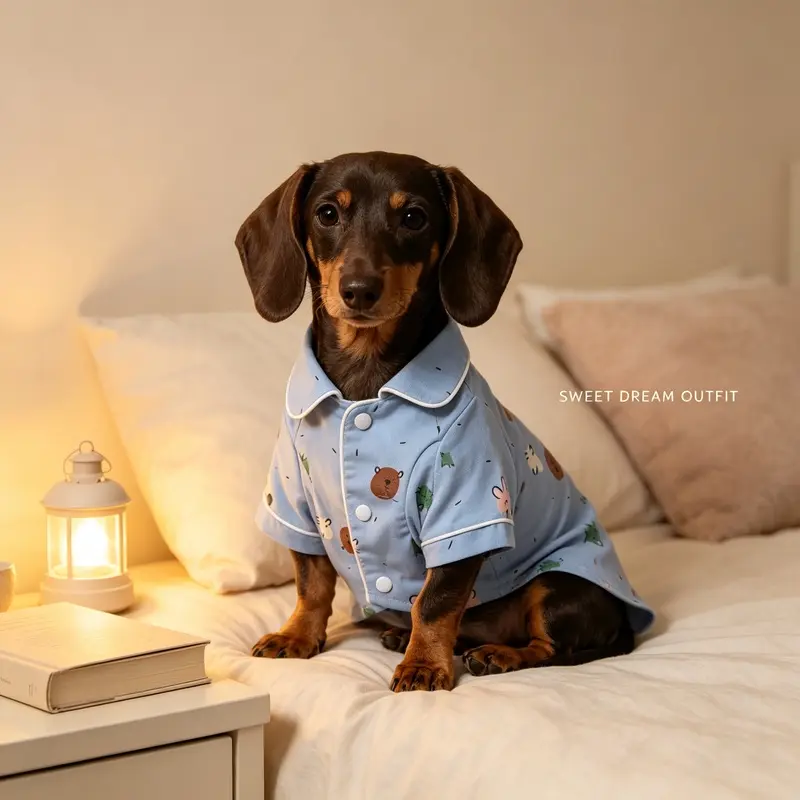 Cute Pet Dog Pajama Shirt, Lightweight Summer Home Loungewear with Cartoon Animal Print, Button‑Down Puppy Outfit for Dachshund, Maltese and Maltipoo Small Dogs
