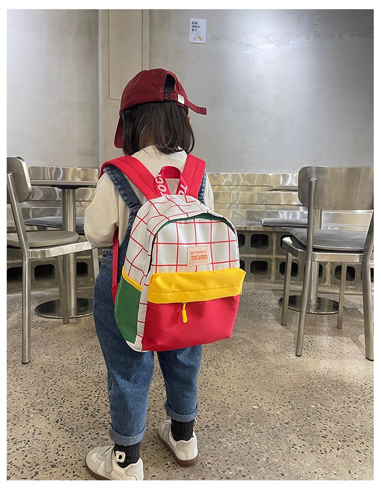 Kindergarten children's backpack, stylish baby color-blocking canvas backpack, lightweight backpack for boys and girls aged 3-6 years old