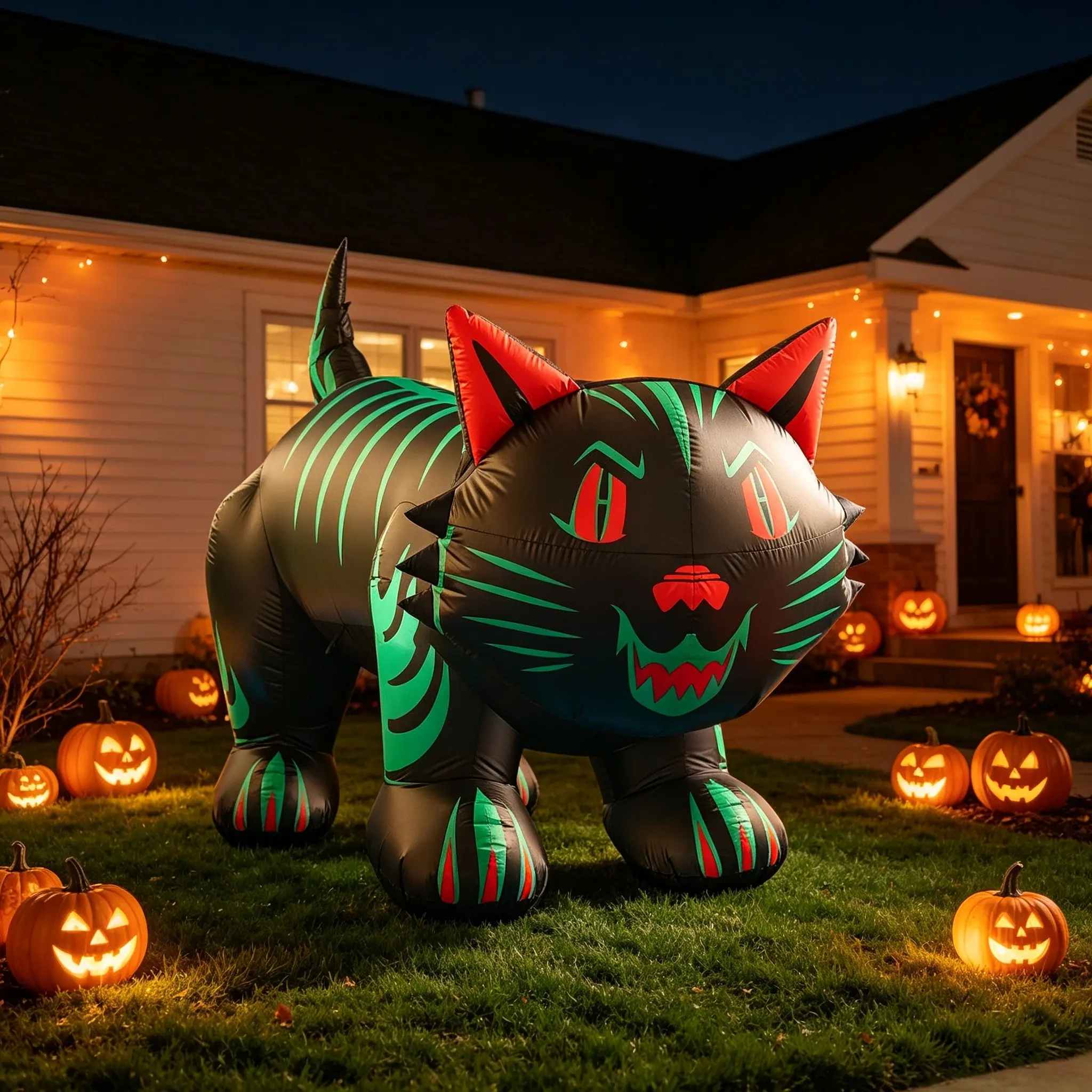 1PC Halloween Inflatable Skeleton Black Cat, 59.06 Inches Tall, Light-Up Blow-Up Yard Ornament, Halloween Decoration for Outdoor Lawn & Garden Party