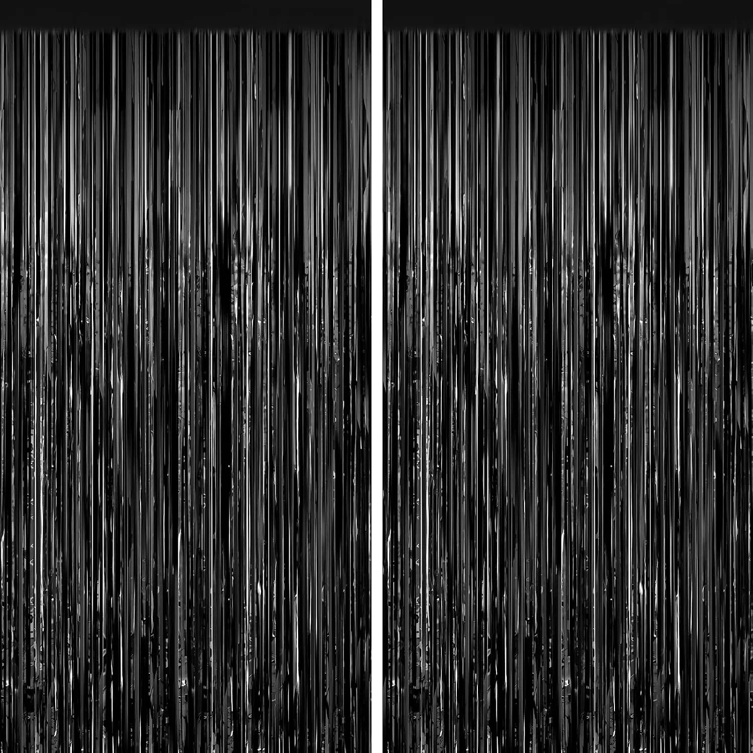 2 Pack Black Foil Fringe Curtains, 3.3ft x 6.6ft Streamer Foil Curtain, Tinsel Backdrop for Birthday Party, Christmas Decor, Wedding Engagement  Shower Bachelorette Party Decorations