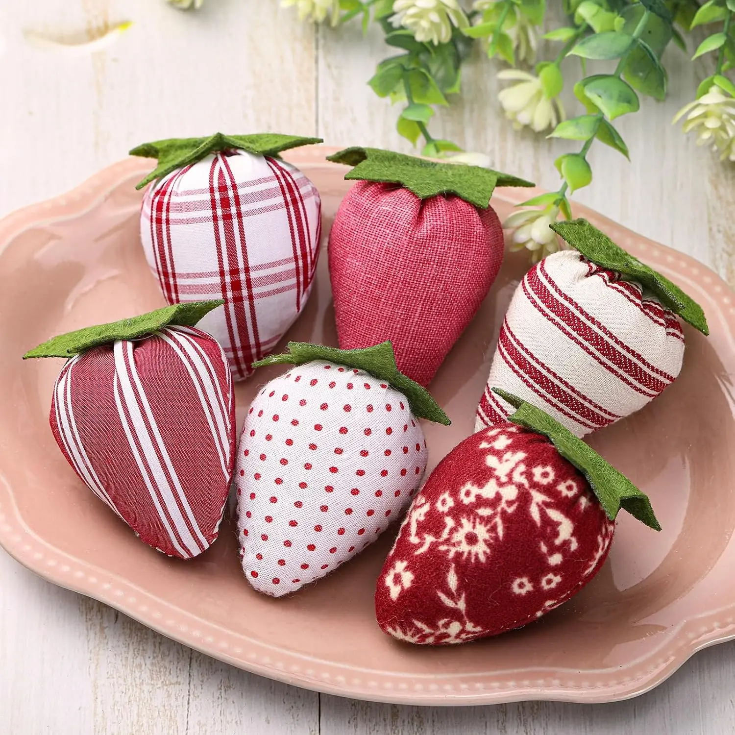 12 Pcs Artificial Fabric Strawberries Decor Fake Strawberry Bowl Fillers for Spring Summer Home Farmhouse Wedding Ornaments (Elegant)