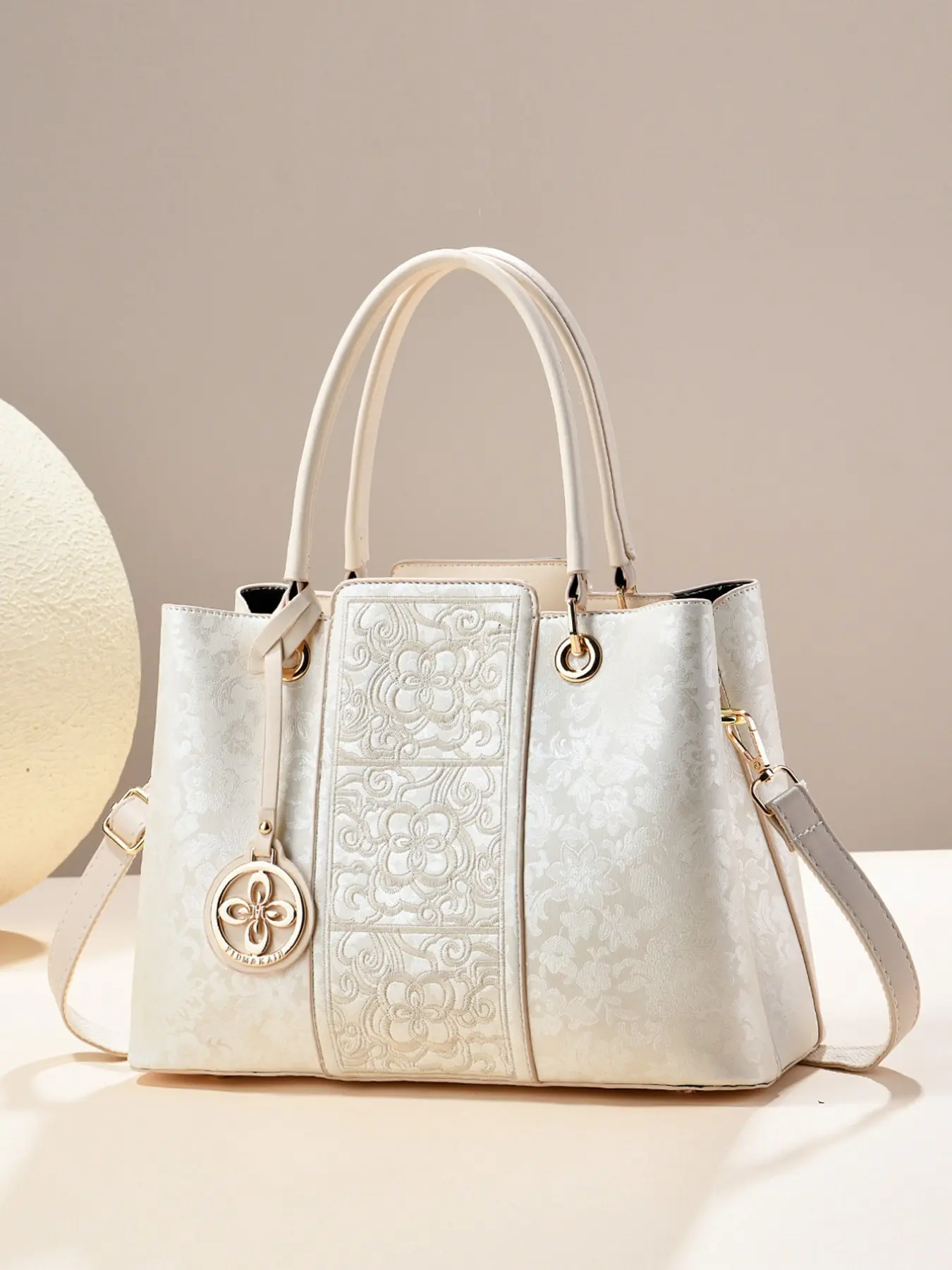 Patchwork Floral Jacquard Tote Bag, Vintage Full-Panel Floral Embossed Texture, Handheld Crossbody Dual Use, Detachable Strap, Street Style & Daily Wear, Elegant Embossed Bag
