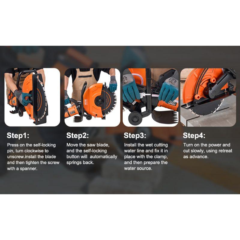 VEVOR Electric Concrete Saw, 16 in, 3200 W Motor Circular Saw Cutter with Max. 6 in Adjustable Cutting Depth, Wet Disk Saw Cutter Includes Water Line, Pump and Blade, for Stone, Brick