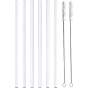 Flask  Straws Wide Mouth, 6 Pack with 2 Brushes 9.5 Inch