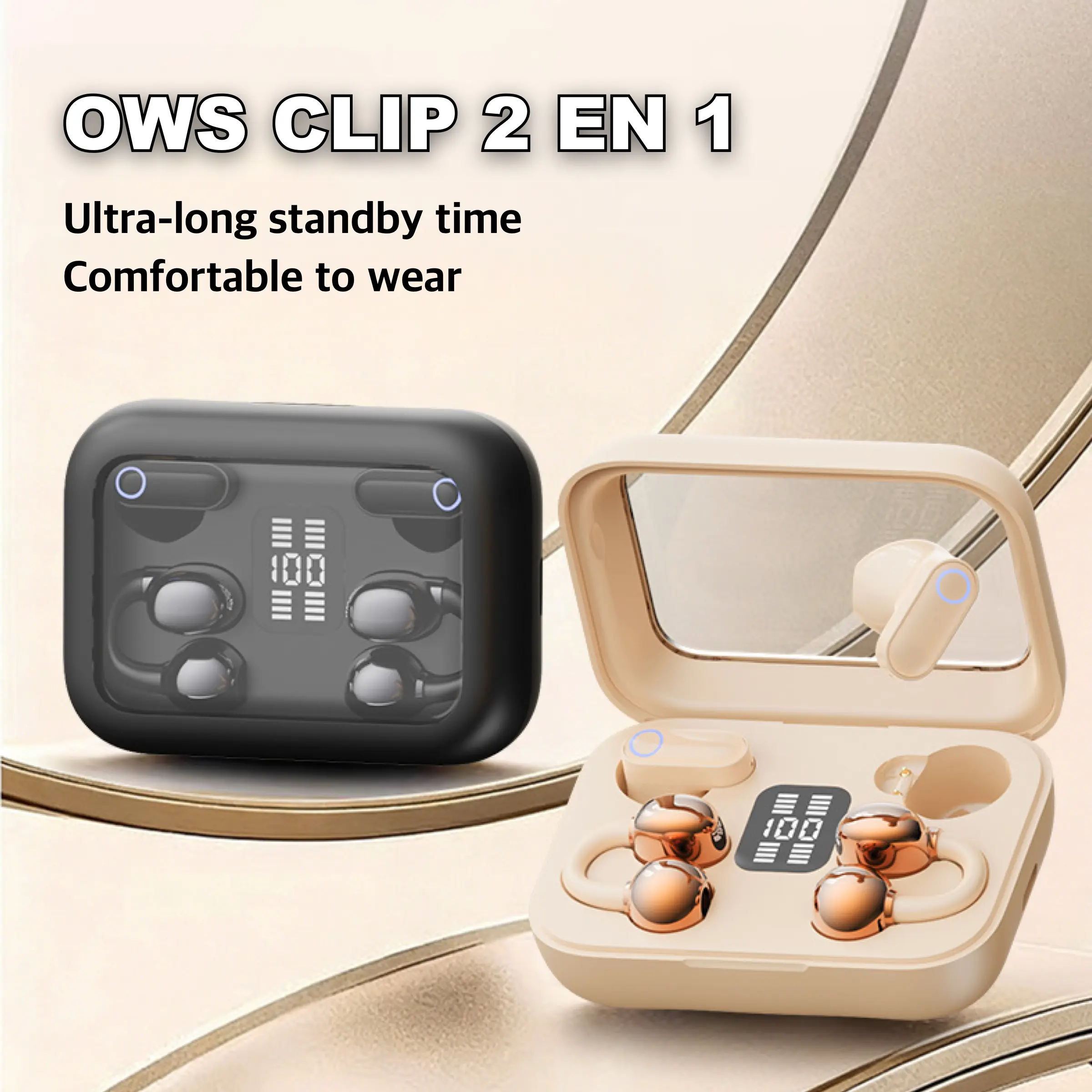 Bluetooth 6.0 Open Ear Earbuds, Wireless Clip On Headphones with HiFi Audio, ANC Noise Reduction, 26H Playtime Charging Case, Lightweight Earphones for Running, Commuting, Work and Music