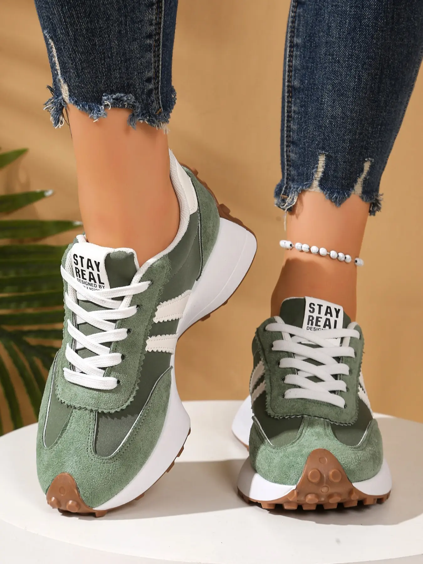 Women's Retro Striped Sport Shoes, Fashion Lace-Up Athletic Sneakers, Comfortable Outdoor Casual Footwear, Stylish and Trendy Design