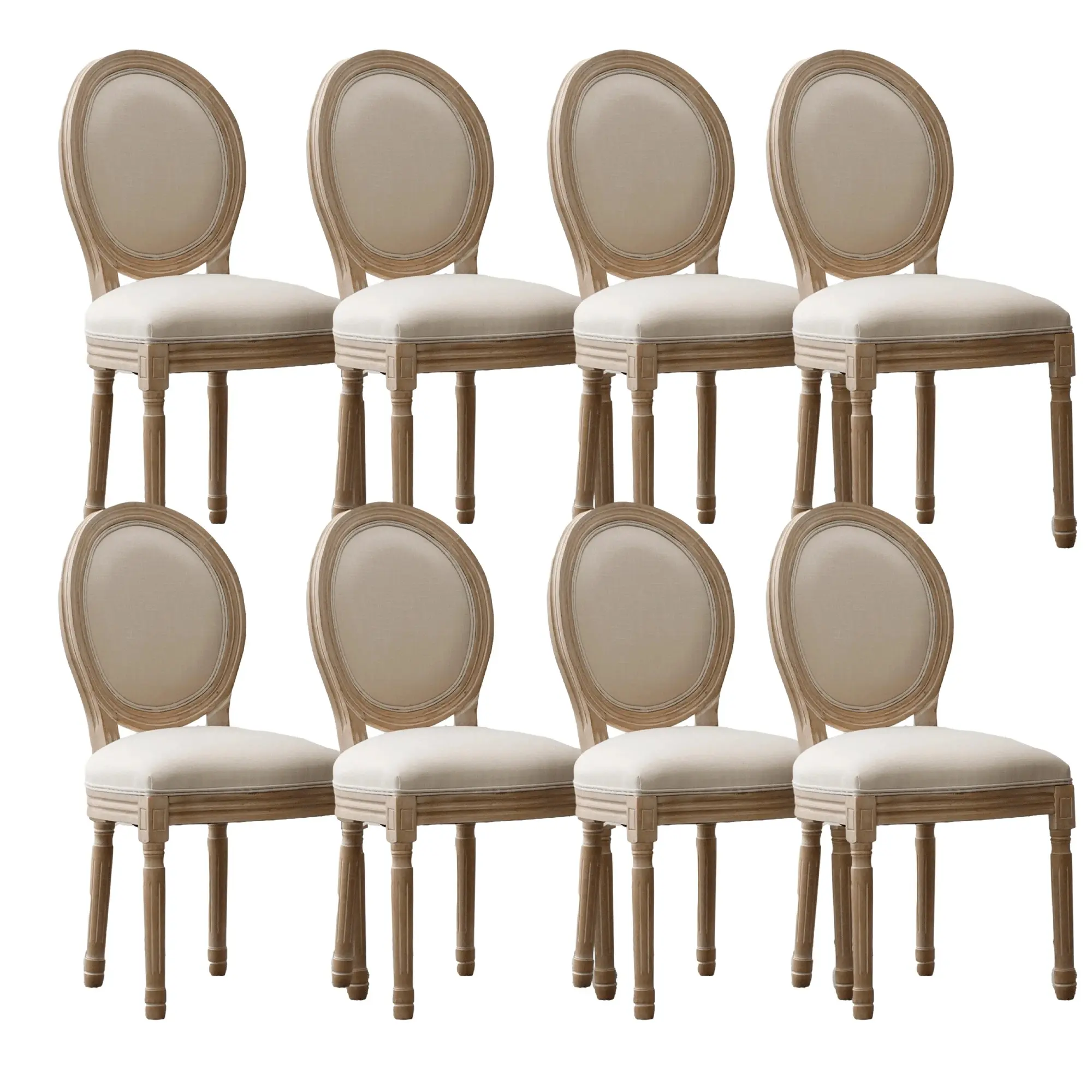 Multiple Occasions Farmhouse Upholstered Antique Painting Linen Barstools, Retro Dining Chairs With Solid Wood Frame And Legs, Armless Chairs With Oval Back, Parson Chairs(Cream, Set Of 8)