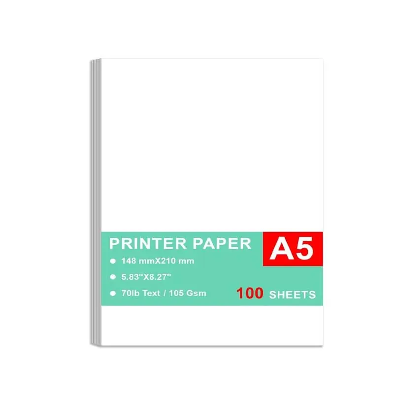 A5 Printer Paper - 100 Sheets,Premium Bright White Paper, 28lb Bond / 70lb Text (105 gsm) Bright White Paper – Great for Copy, Printing, Writing, 5.83" x 8.27" (148 x 210 mm), Computer Paper