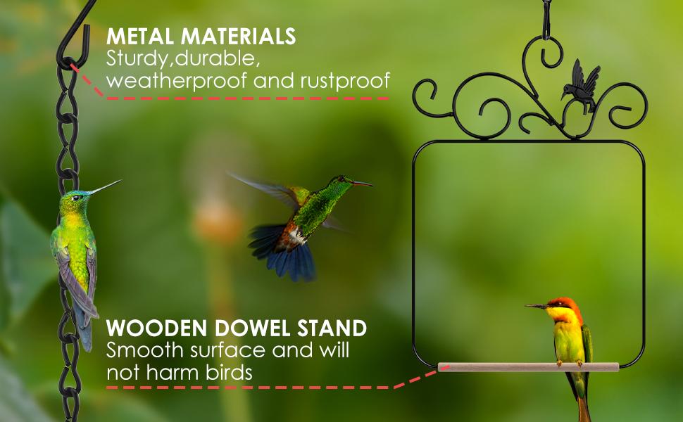 Hummingbird Swings and Perches Metal Frame 2 Pack, Wild Bird Swing Outdoor Bird Perch with Wooden Dowel and 2 Hanging Chain for Hanging Indoor, Outdoor, Trunk, Lawn, Patio, Garden (Black)