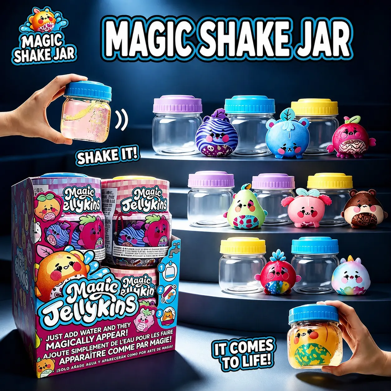 Magic Shake Jar Water-Activated Surprise Squishy Toy, Shake & Reveal Collectible Character, Soft Squeeze Sensory Fidget Toy, Reusable Water Play Toy, Fun Gift for Kids Ages 3+
