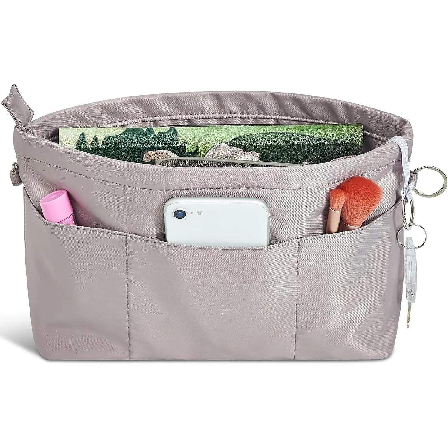 Nylon Purse Organizer Tote Handbag Insert Organizers Bag in Bag Zipper 13 Pockets 5 Sizes