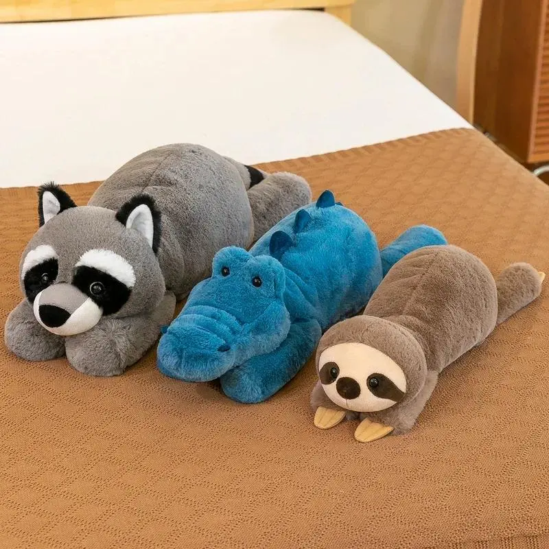 Cute Crouching Animal Plush Toy Soft Stuffed Sloth Fox Raccoon Crocodile Doll Pillow Kids Gift