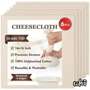 6 Pack Grade 100 Ultra Fine Unbleached Cotton Cheese Cloths In 16×16 Inch Size, Reusable Breathable Food Strainer Fabric For Home Cooking, Baking, Juicing And Homemade Cheese ProductionCheese Cloth, Food Strainer, Kitchen Filter Fabric, Cooking Accessory