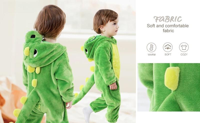P-CPA03   Toddler Infant Dinosaur Costume Flannel Hooded Onesies Soft Animal Romper Outfits Gift