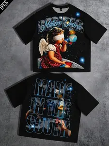 Blindfolded Angel Little Girl Starry Sky Short T-shirt for Men Women's Short Sleeve Matiere Desires Letter Print Men's T-Shirt Back Big Letter Casual Summer Top Black Loose Street Fashion Short Sleeve Men Y2K