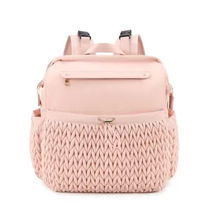 Stylish Quilted Diaper Backpack Large Capacity Insulated Mommy Bag, waterproof multi-compartment design with side bottle pockets. Can be worn as backpack or handbag, keeps baby milk warm for outdoor travel, 3 classic colors available, practical daily esse