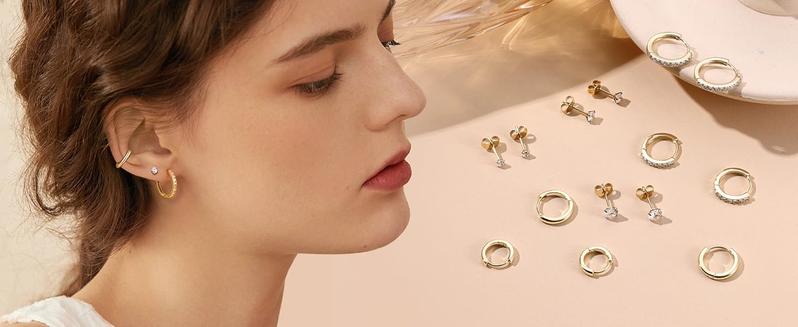 Trendy Hoop Stud Earrings for Women 7 Pairs 316L Surgical Steel Hypoallergenic Earrings Set for Multiple Piercing Non Tarnish 14k Gold Plated Cartilage Earring