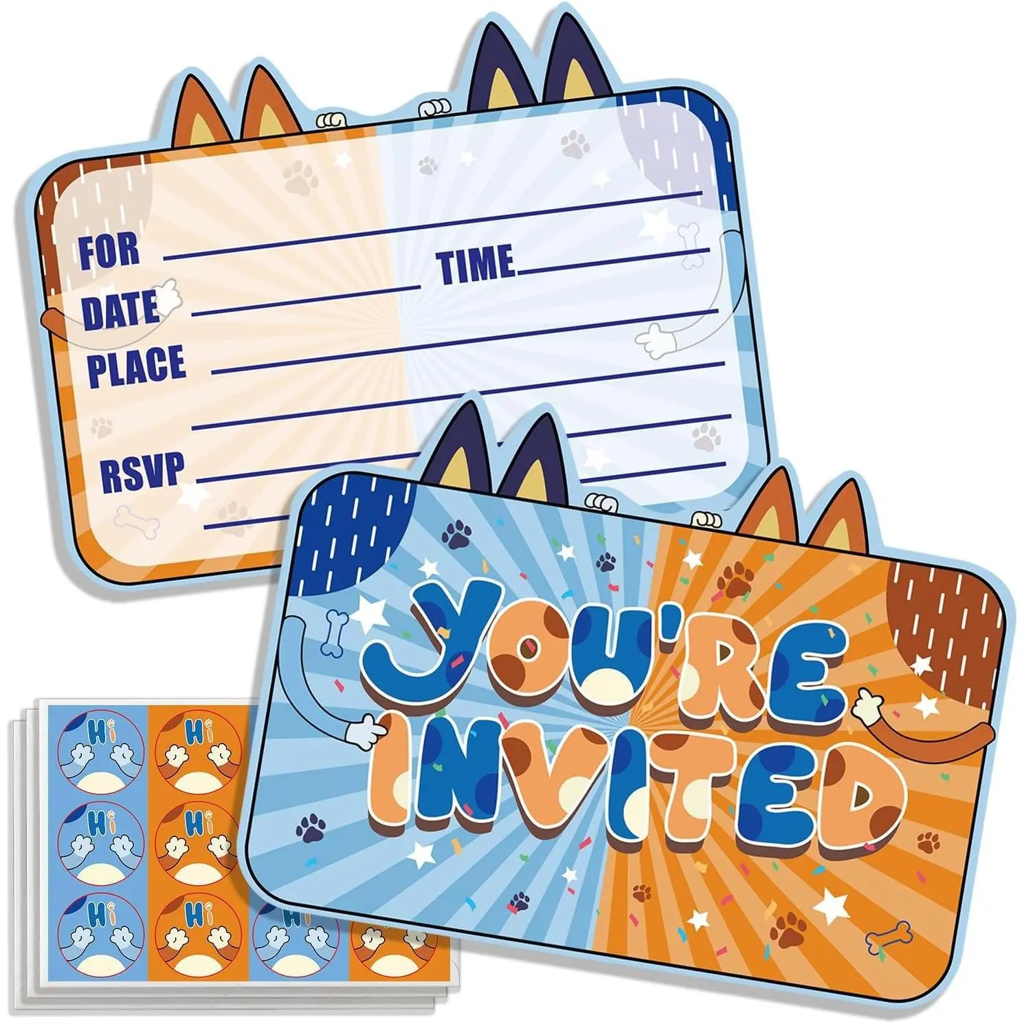 24 Pcs Cartoon Dog Birthday Party Invitations with Envelopes and Stickers, Dog-themed Birthday Invitations for Puppy Birthday Party Decorations Supplies