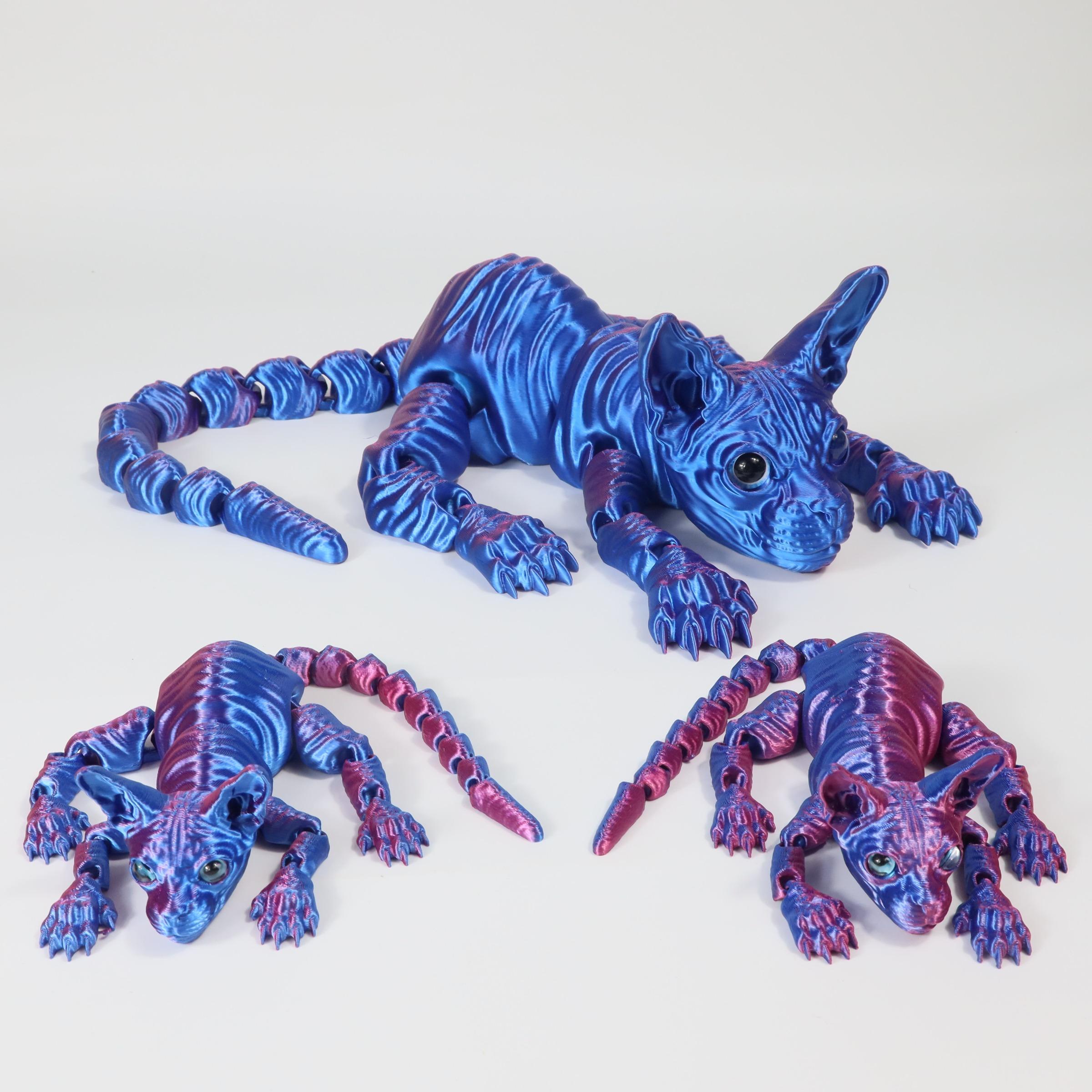 3pcs 3D Printed Cute Large Hairless Cat Decorative Figurine, Realistic Eyes, Colorful Kitten Gift Set, Perfect Holiday Party Decoration, Home Decor Ornaments