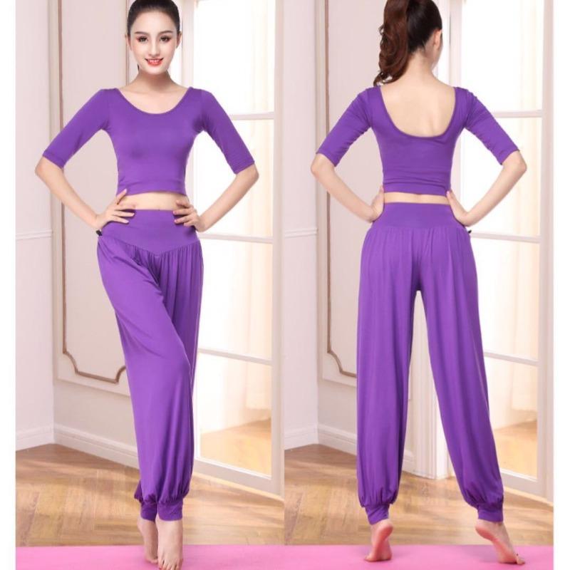 Bloomers Suit Sports Yoga Practice Dance Modal Chest Pad Belly Dance Training Clothing Women's Loose leggings