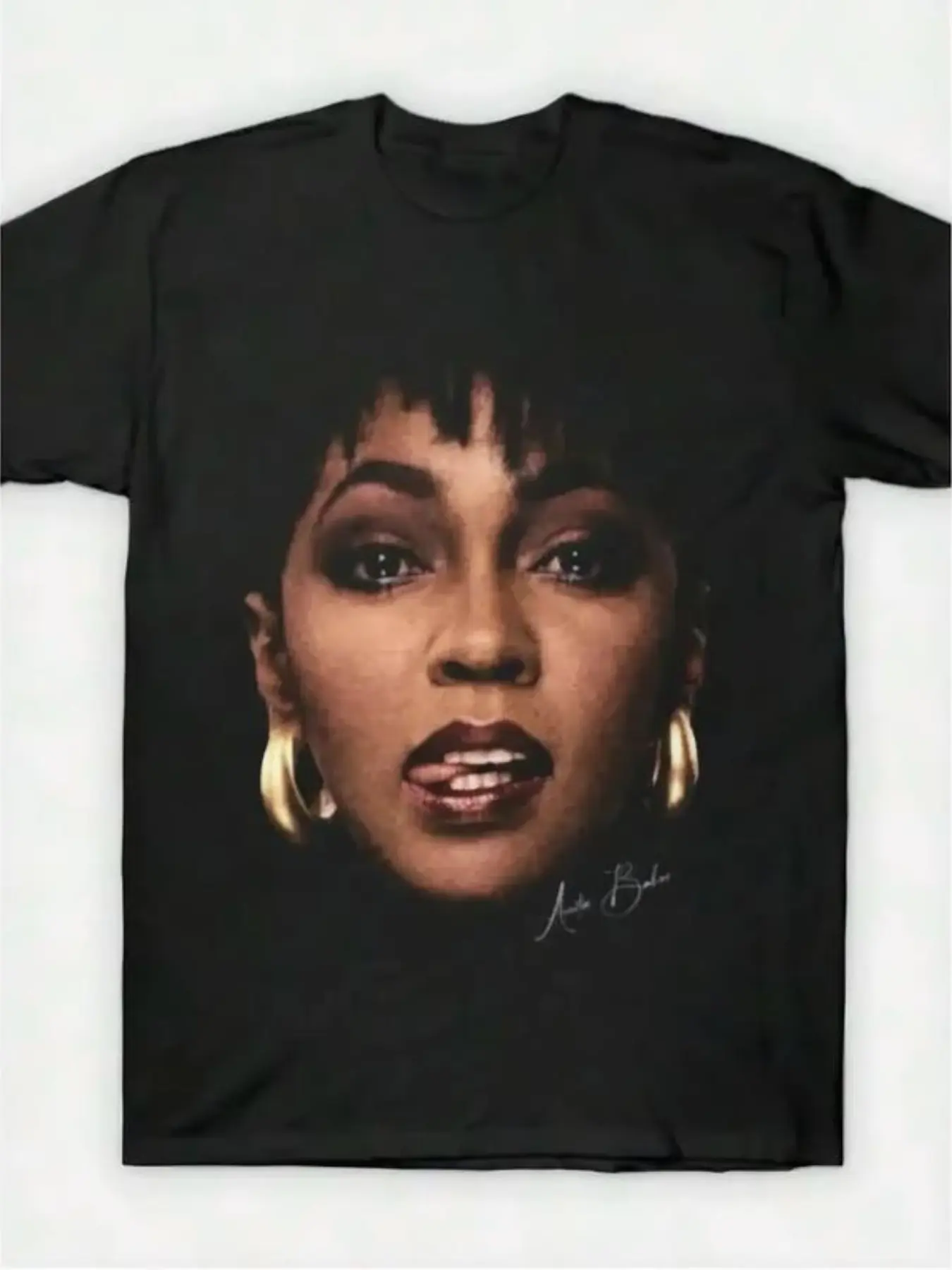 Anita Baker Retro R&b Singer Portrait T-Shirt, Soul Music Fan Tee, Casual Round Neck Top, Summer Women's Long Sleeve, Regular Fit