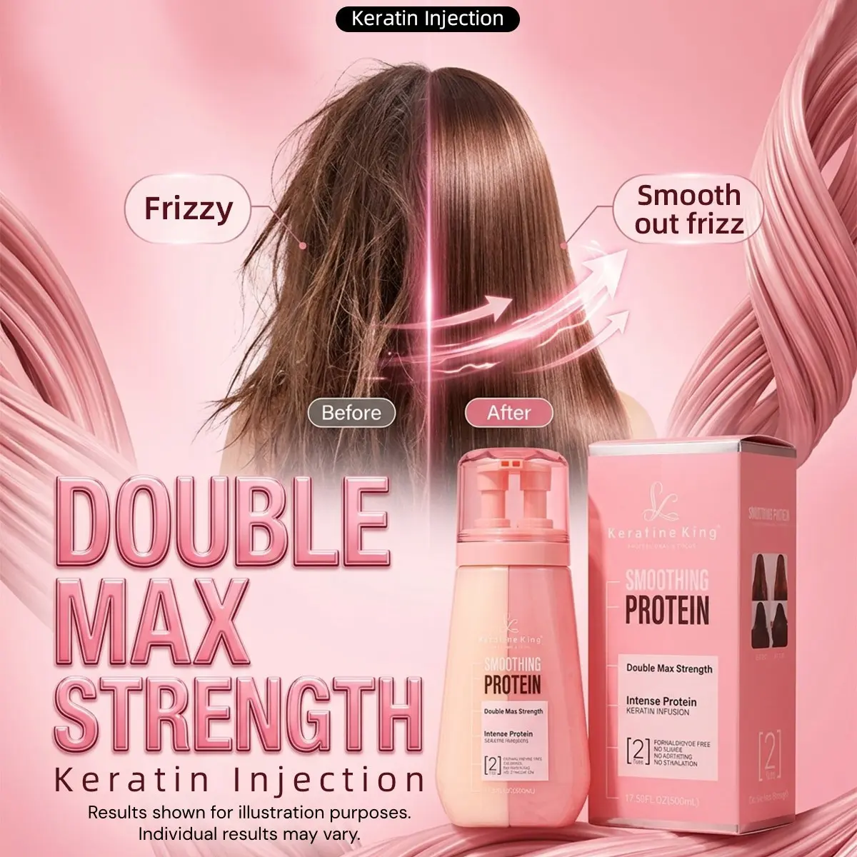 KeratinKing Premium Salon Dual Tube Keratin Smoothing Hair Mask Double Concentrated Salon Grade Repair Cream, Hydrolyzed Keratin Collagen Argan Oil, Tame Frizzy Dry Split Damaged Hair, Professional Silky Shiny Straight Hair Treatment 500ml