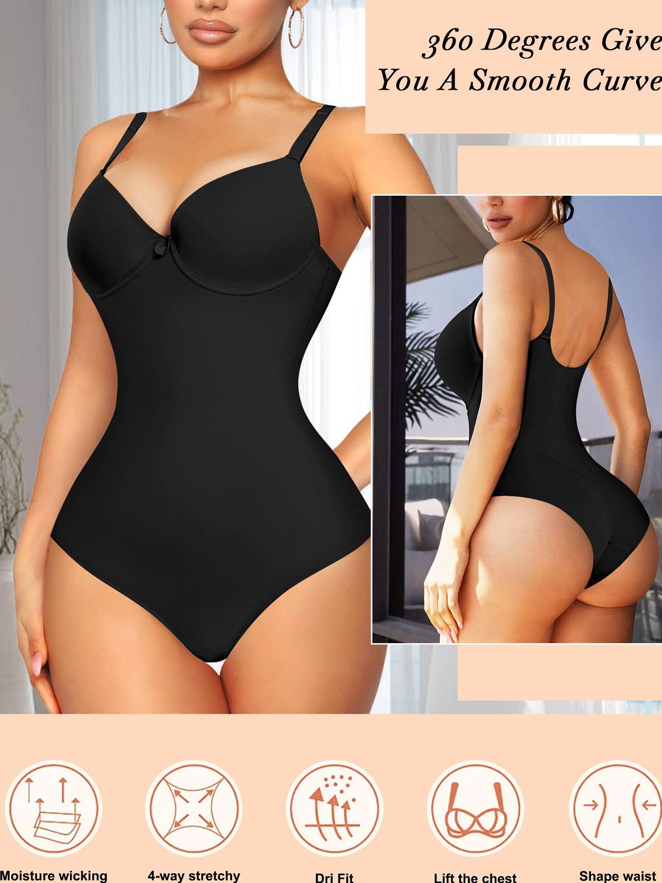 Women's Plain Casual Bow Decor Cami Shapewear Bodysuit, Adjustable Strap Tummy Control Thong Shaper, Ladies Body Shapewear Women's Plain Casual Bow Decor Cami Shapewear Bodysuit, Adjustable Strap Tummy Control Thong Shaper, Ladies Body Shapewear