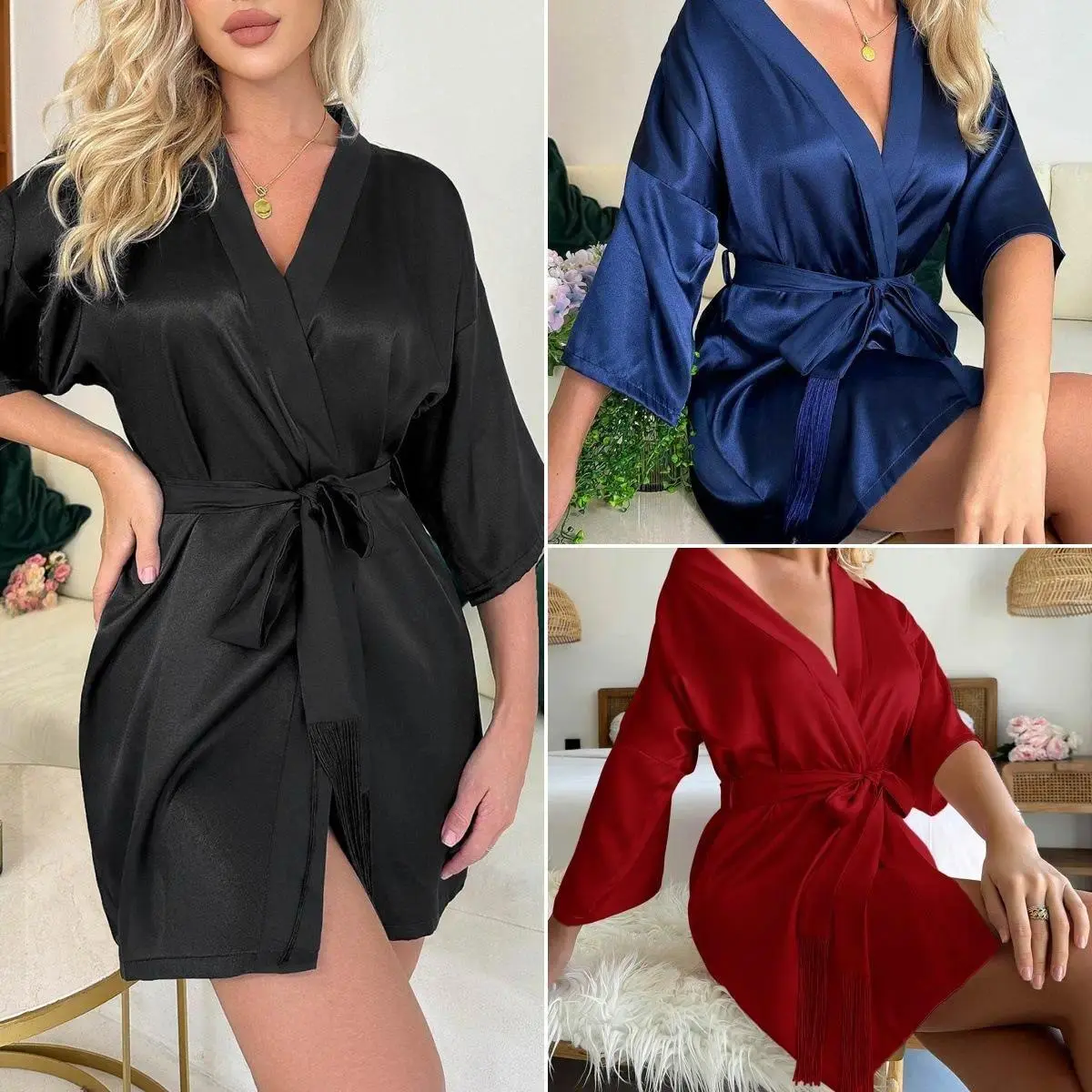 Bohemian Kimono Robe for Women, Lightweight Lace Fringe Cover‑Up, Relaxed Fit Short Sleeve Loungewear, Soft Casual Nightwear, Versatile Beach Outfit for Summer Vacation, Spa Days, Lounging At Home, Resort Wear & Daily Casual Styling