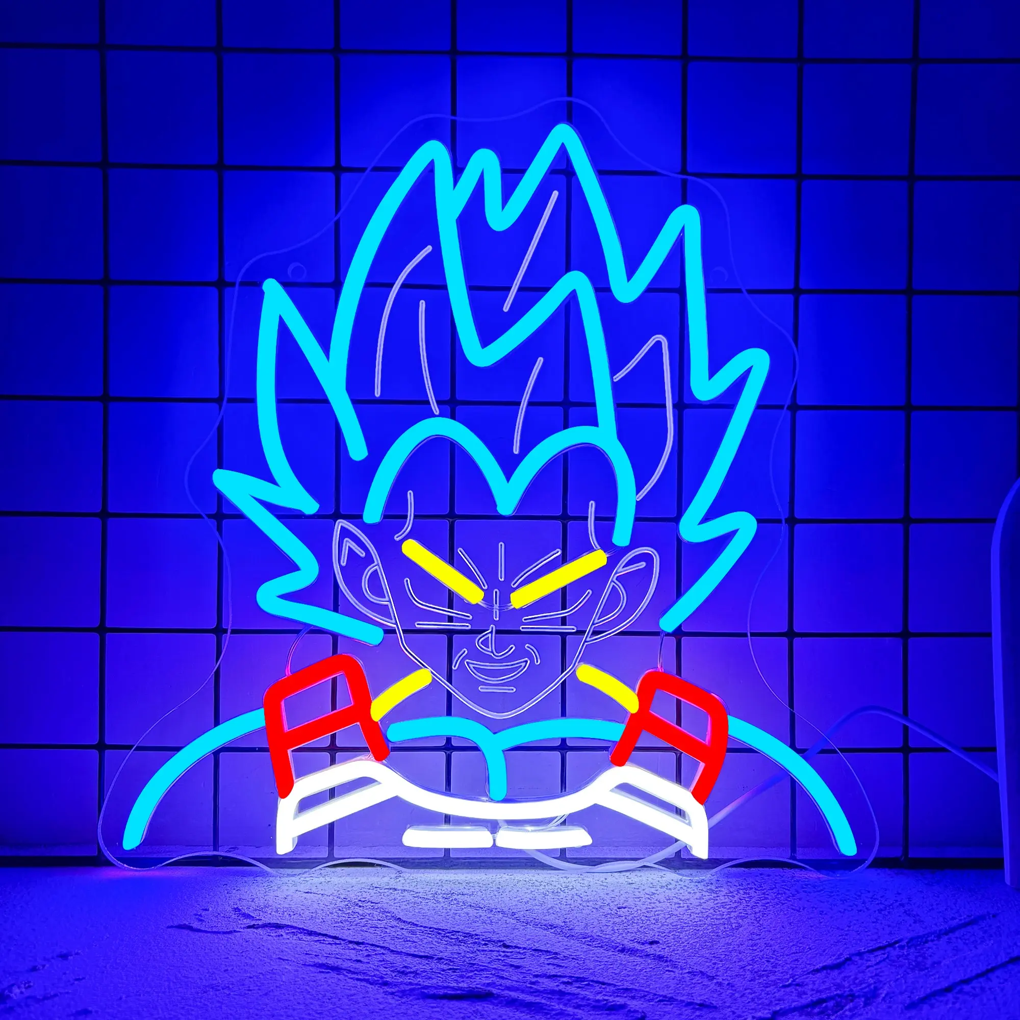 Super Blue Saiyan Neon Sign, Anime Neon Light LED Saiyan Prince Sign USB Powered Dimmable, for Gamer Room Manga Wall Man Cave Anime Fans Bar Bedroom, Birthday Gift(12.9 * 12.9 In)