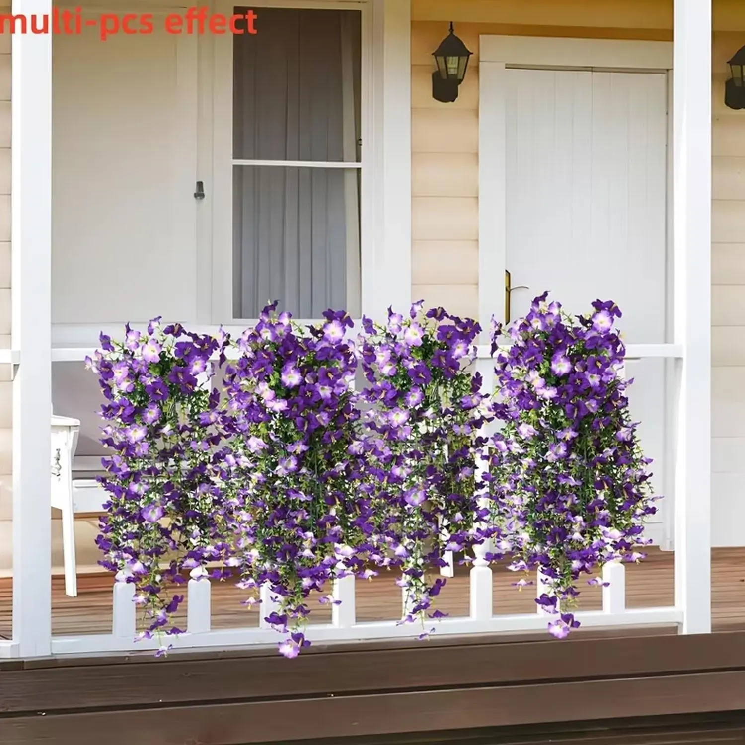 4-piece lavender imitation hanging vines, with two shades of purple, resistant to outdoor ultraviolet rays. They can be used for scene decoration in spring and summer, and are suitable for soft decoration of home walls, courtyards, and wedding venues.