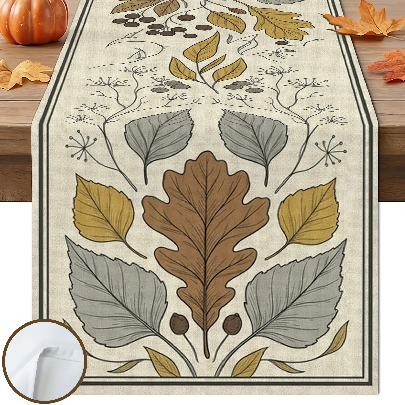 1pc Oak Leaf Floral Table Runner, Rustic Vintage Style, Printed Pattern with Botanical Design, for Dining Table Kitchen Decor Home Decor Fall Decor