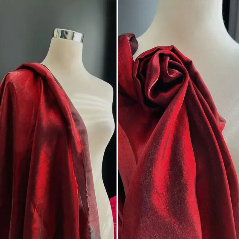1PCS Luxurious Maroon Wine Red Shiny Satin Material, Soft Lustrous Fabric for Fashion Dress & Home Decor
