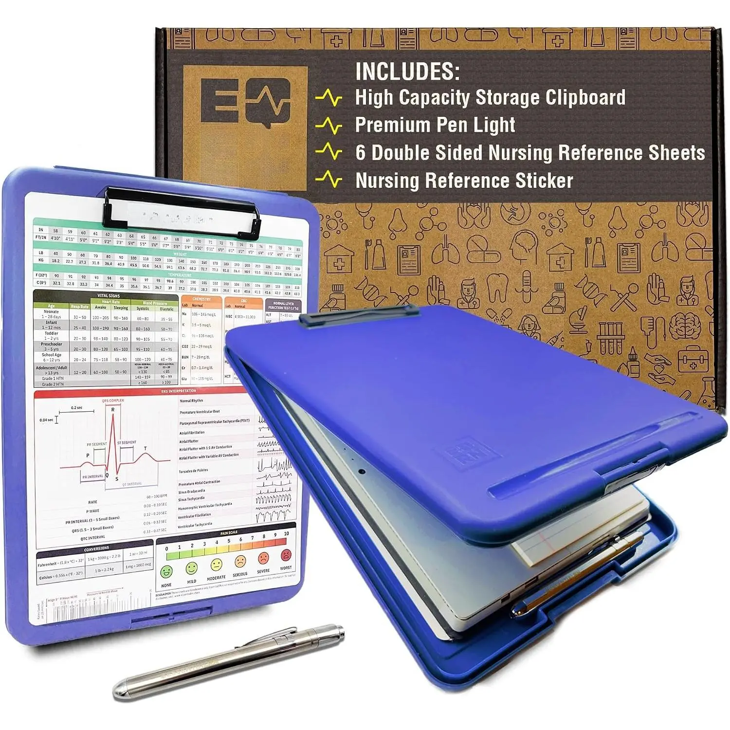 Plastic Clipboard with Locking Hinge - Nurses/Clinical Storage Clip, Pen Holder, Letter Holder, Penlight, 8 Clinical Cheat Sheets, Holds 150+ Sheets, 5 Colors for CNA, Med Students (Office Filing Supply), Synthetic