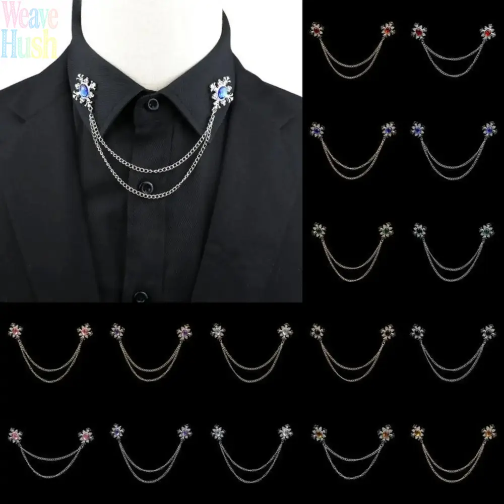 Men's Retro Tassel Cross Chain Brooch with Rhinestones, Crystal Suit Shirt Collar Lapel Pin, Wedding Bag Charm Accessory with Multiple Colors, Cross Chains
