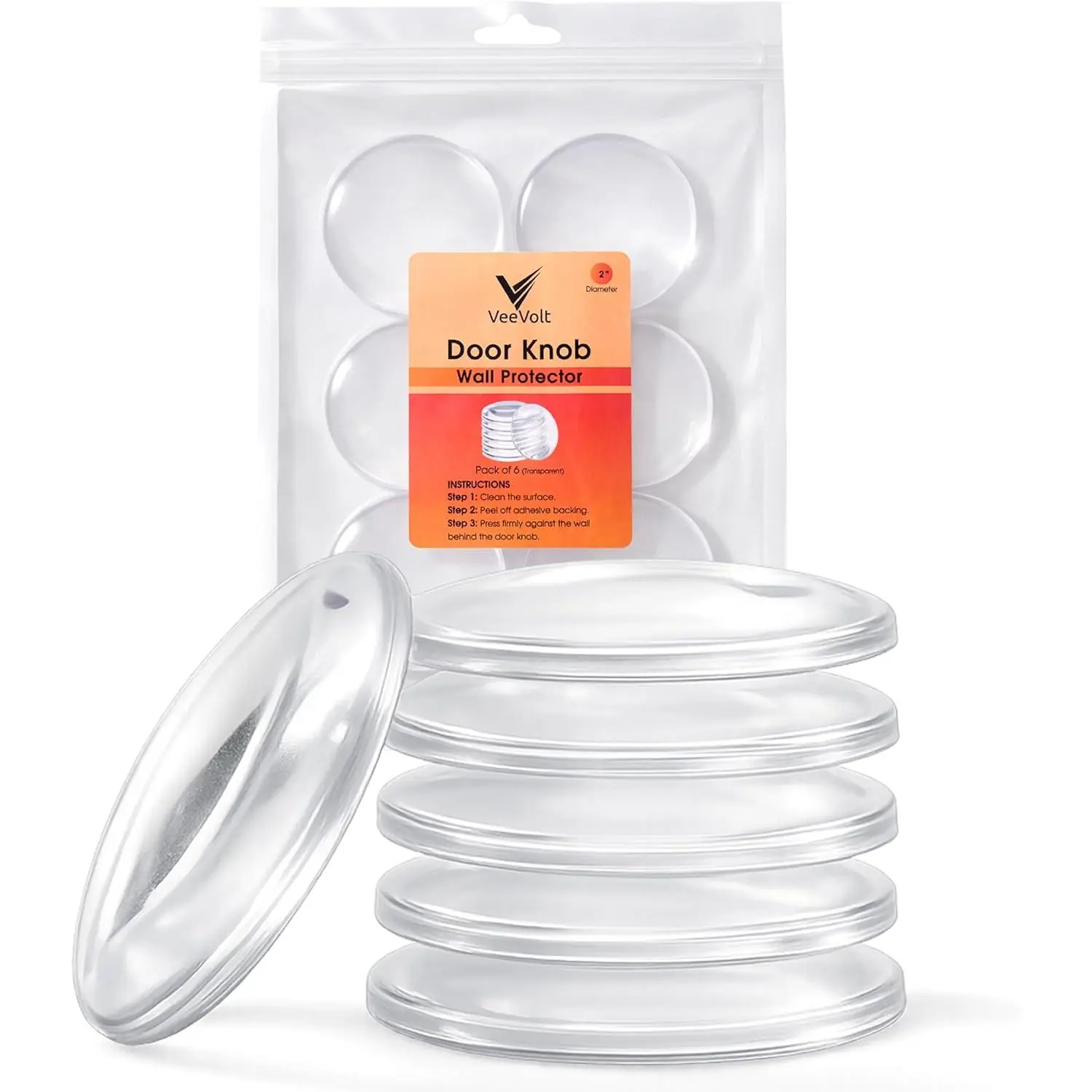 Door Knob Wall Protector 2 Inch,  Adhesive Door Stopper 6Pack | Clear Door Stoppers for Wall, Wall Mounted Door Stoppers,  Door Bumpers for Walls, Wall Protectors from Door Knobs