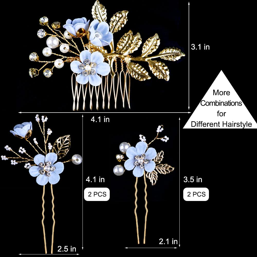 5Pcs Bridal Flower Wedding Hair Pins Crystal Pearl Hair  display picture 1