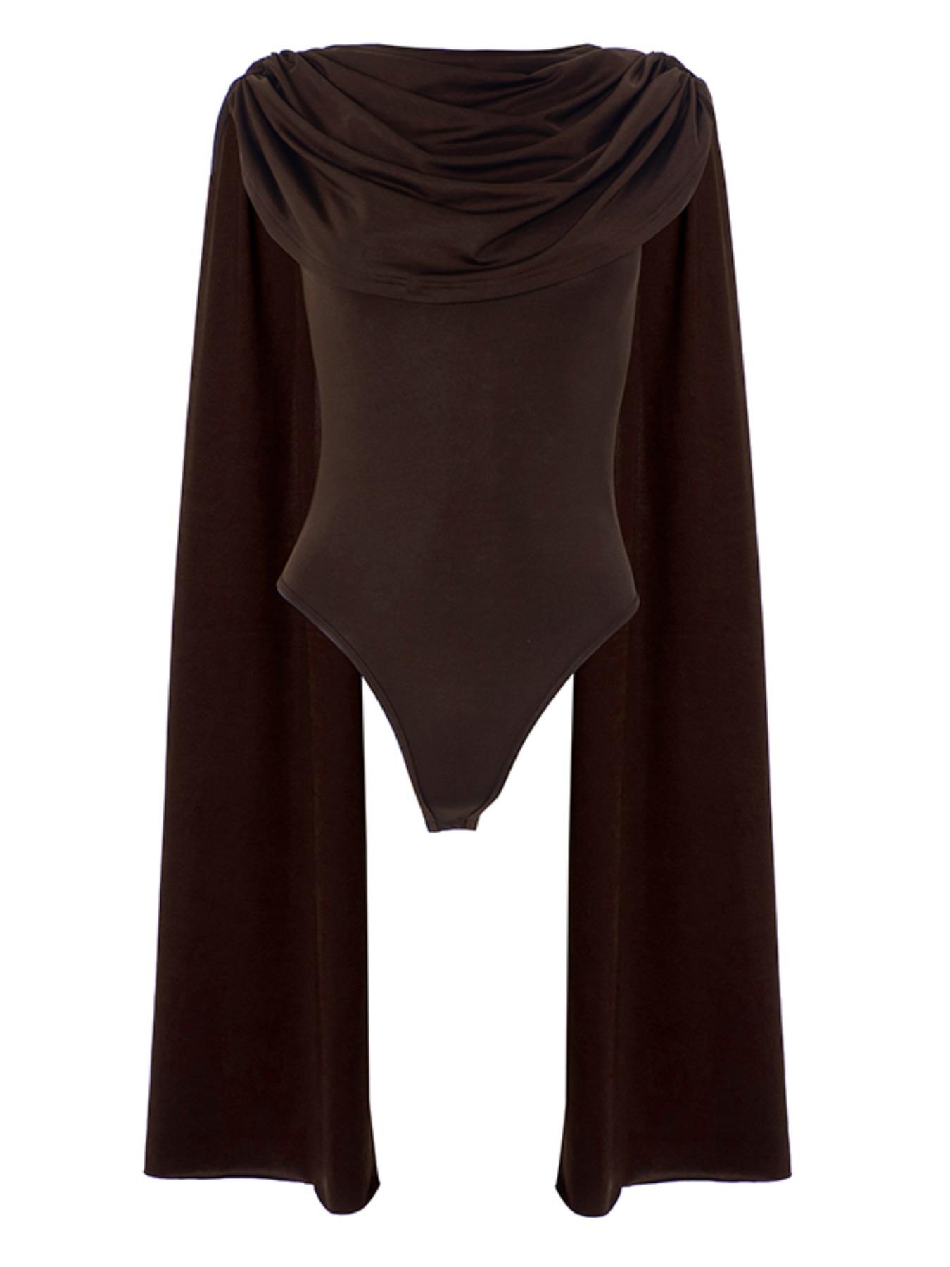 Women's Solid Color Bodysuit, Fashion Minimalist Casual Cowl Neck Bodycon Bodysuit for Nightlife, Women's Clothes for Summer