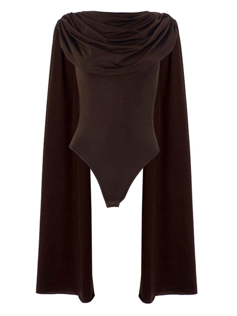 Women's Solid Color Bodysuit, Fashion Minimalist Casual Cowl Neck Bodycon Bodysuit for Nightlife, Women's Clothes for Summer