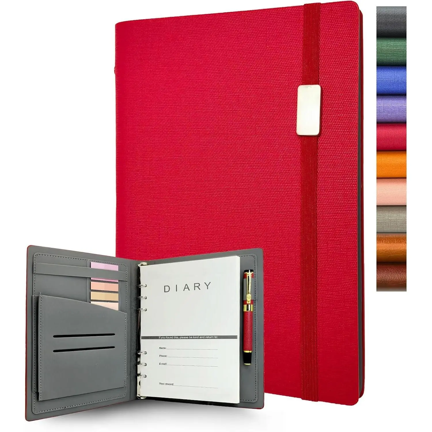 A5 Binder Refillable Notebook - Elegant Hardcover, 160 Pages of 100G Thick Paper, 6-Ring Design with Pen Loop and Pockets - Ideal for Writing, Travel, Work, and School ()