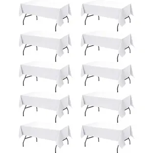 10-Pack White Tablecloths for Rectangle Tables, 60 x 102 Inches, Stain-Resistant Polyester Fabric for 6 Foot Tables - Washable Table Covers for Weddings, Banquets, Birthday, Parties, Events