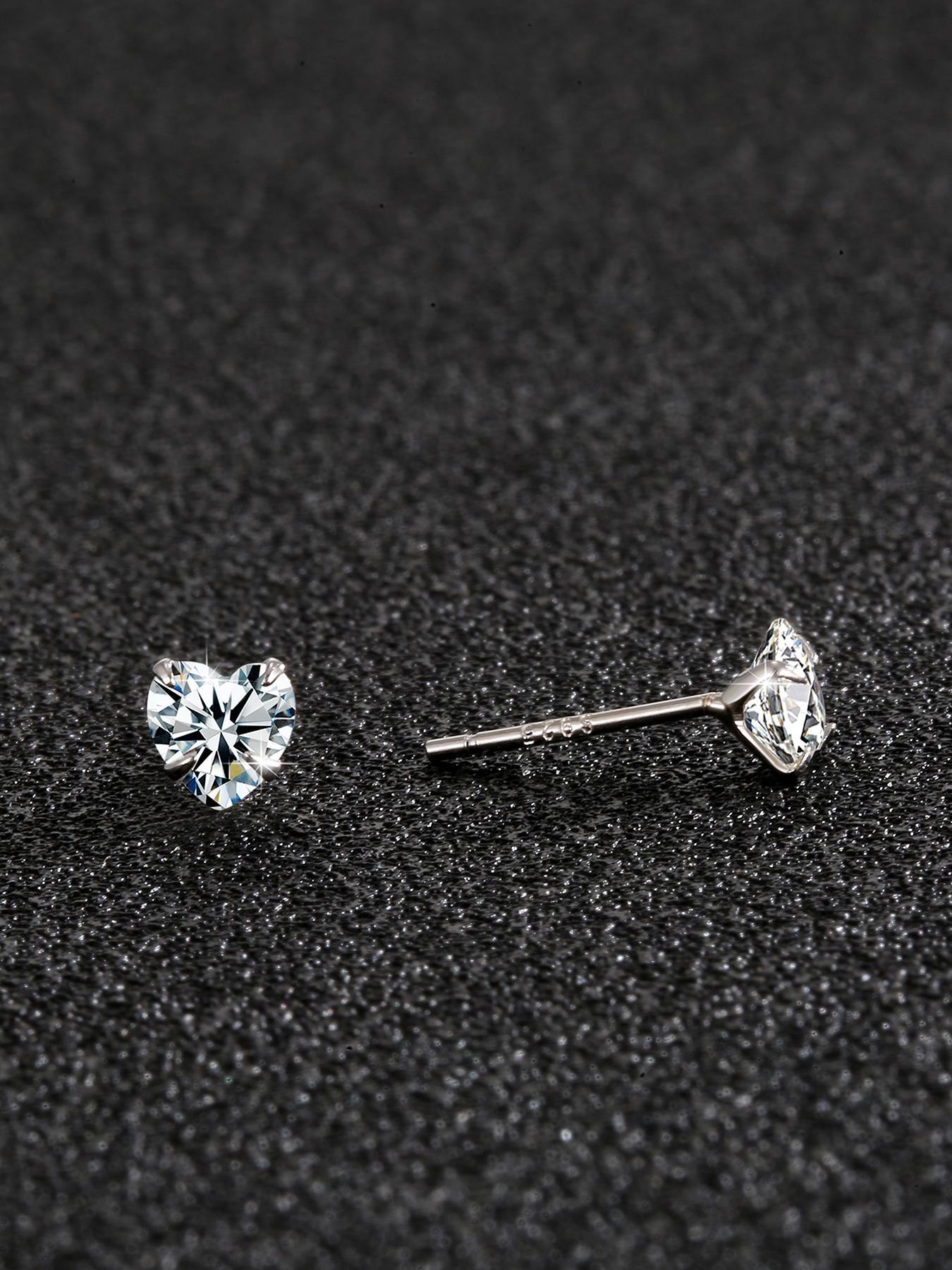 S925 Sterling Silver Heart Design Artificial Zircon Decor Stud Earrings, Heart Shaped Earrings, Fashion Earrings for Women & Men, Trendy All-match & Exquisite Jewelry for Birthday Gift