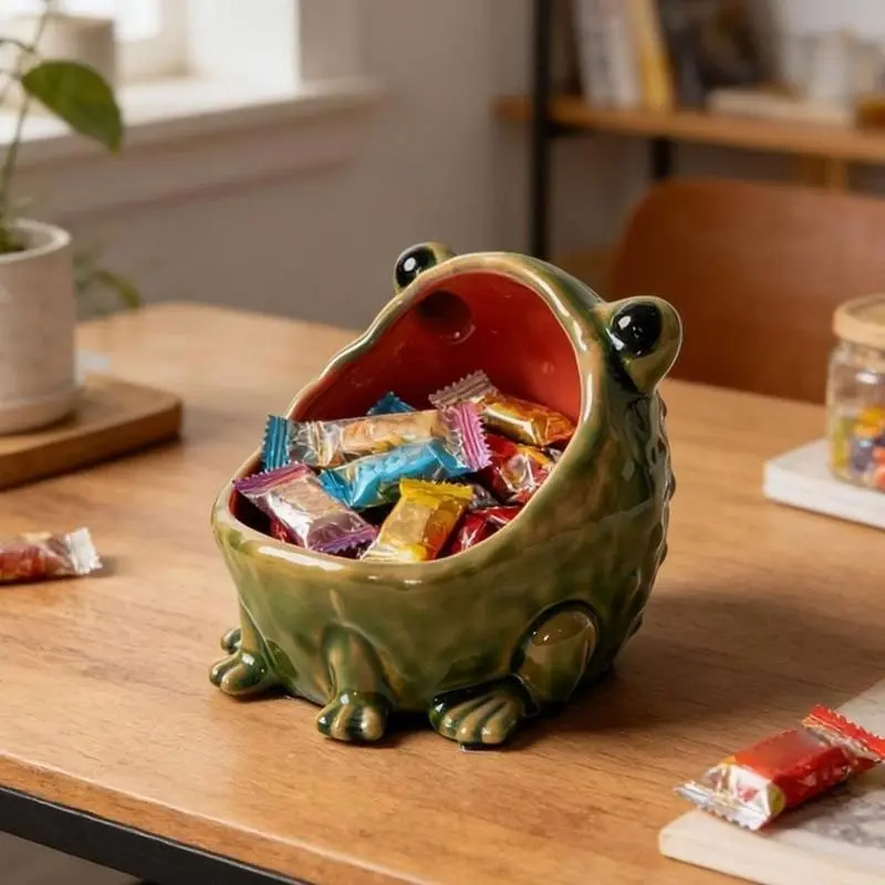 Cute Open Mouth Frog Storage Bowl, Vintage Glaze Key Holder, Multifunctional Trinket Tray, Desk Decor, Home Decor, Housewarming Gift