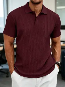 American Style Summer Men's Casual Knitted Texture Golf Commute Simple Short Sleeve Polo Shirt, Comfortable and Stylish Design