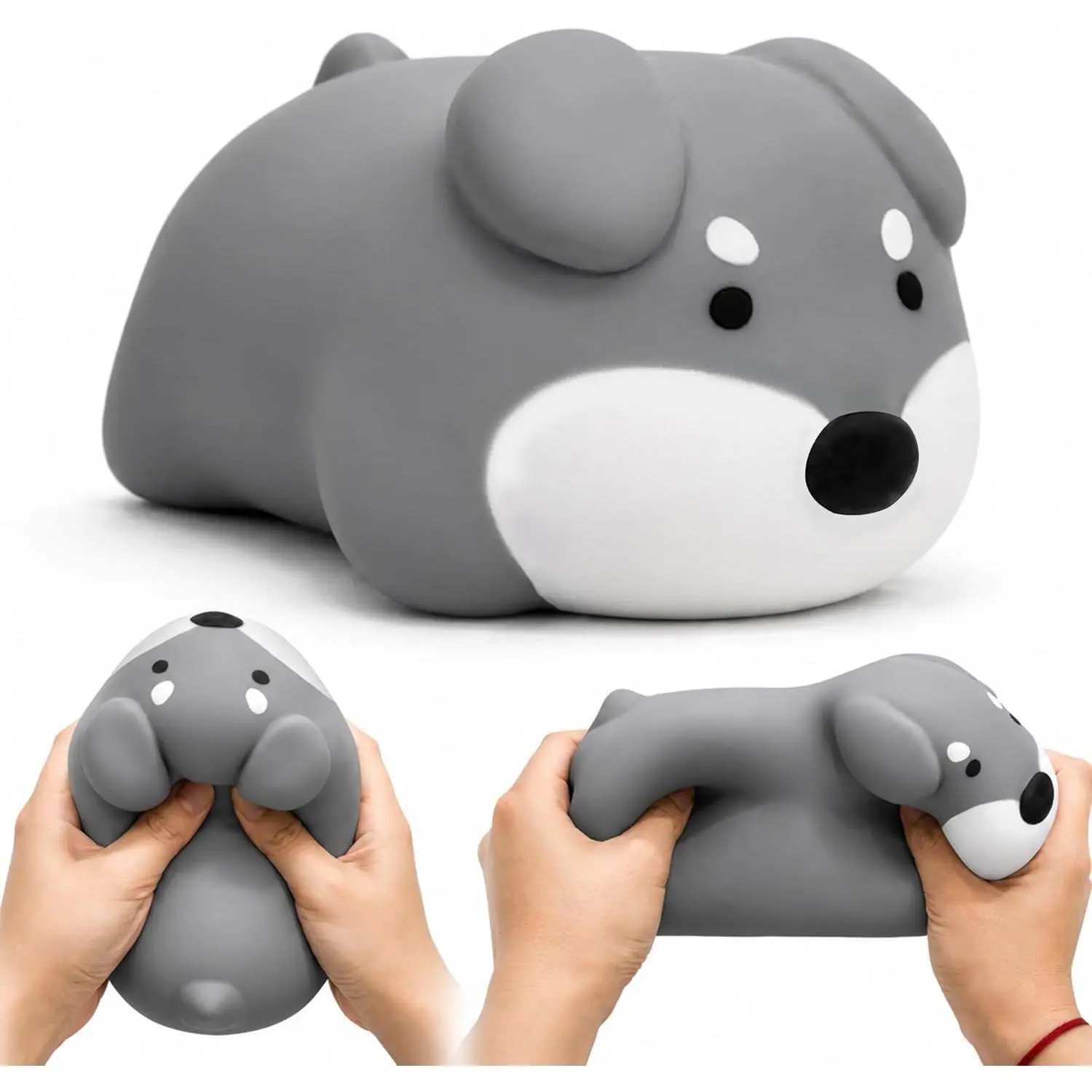 Squishy Dog Squeeze Toys, Big Cute Dog-Shaped Fidget Toys, Stress & Anxiety Relief Sensory Toys for Kids and Adults, Calming Stress Toys for Autism ADHD, Party Favors Birthday Gift (Gray)