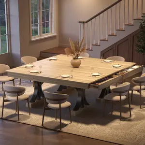 71-Inch Dining Table with 2 Drawers,Rectangular Dining Table for 6-8 with Double Pedestal & Sturdy Frame, Industrial Wooden Kitchen Table with Large Tabletop, for Dinner