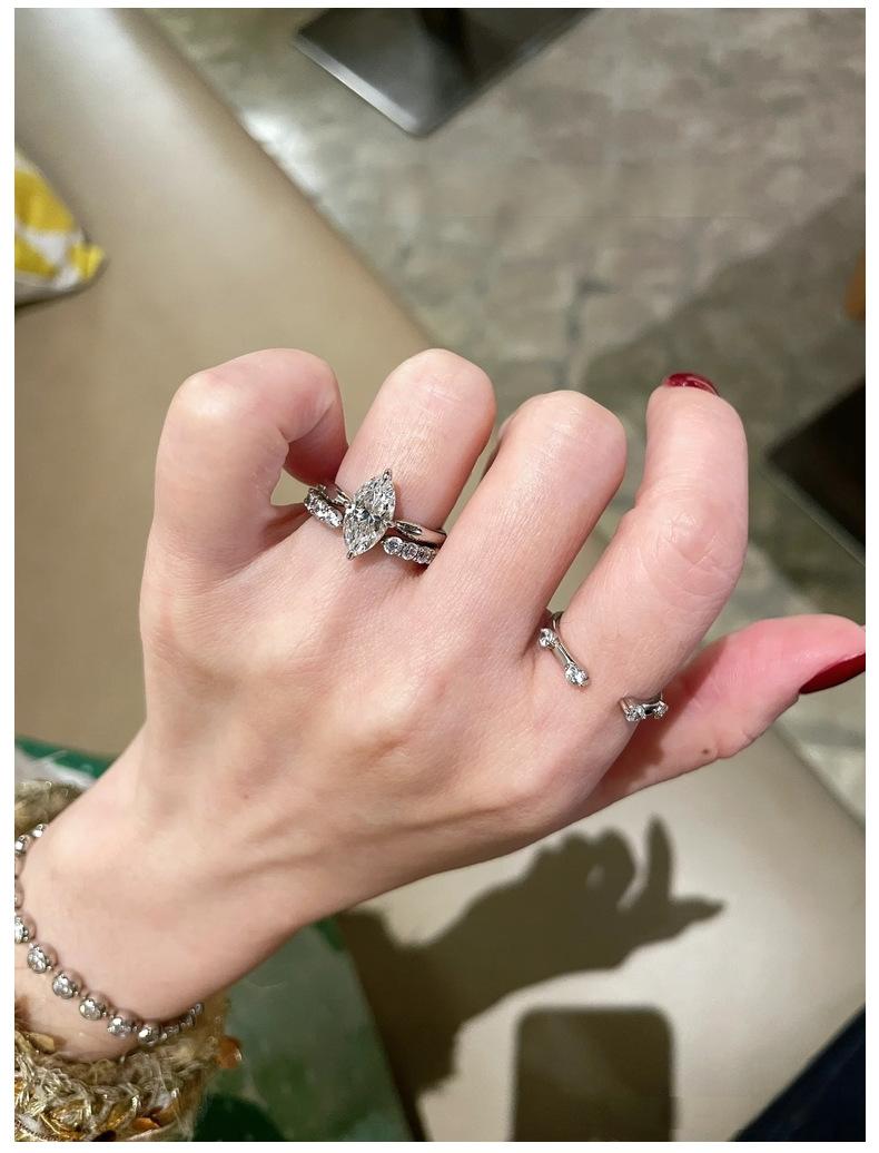 Tarnish Resistant Sterling 925 Silver Ring Set for Women 3 in 1 Stackable Marquise Moissanite Band Sparkling Minimalist Jewelry Ins Blogger Style