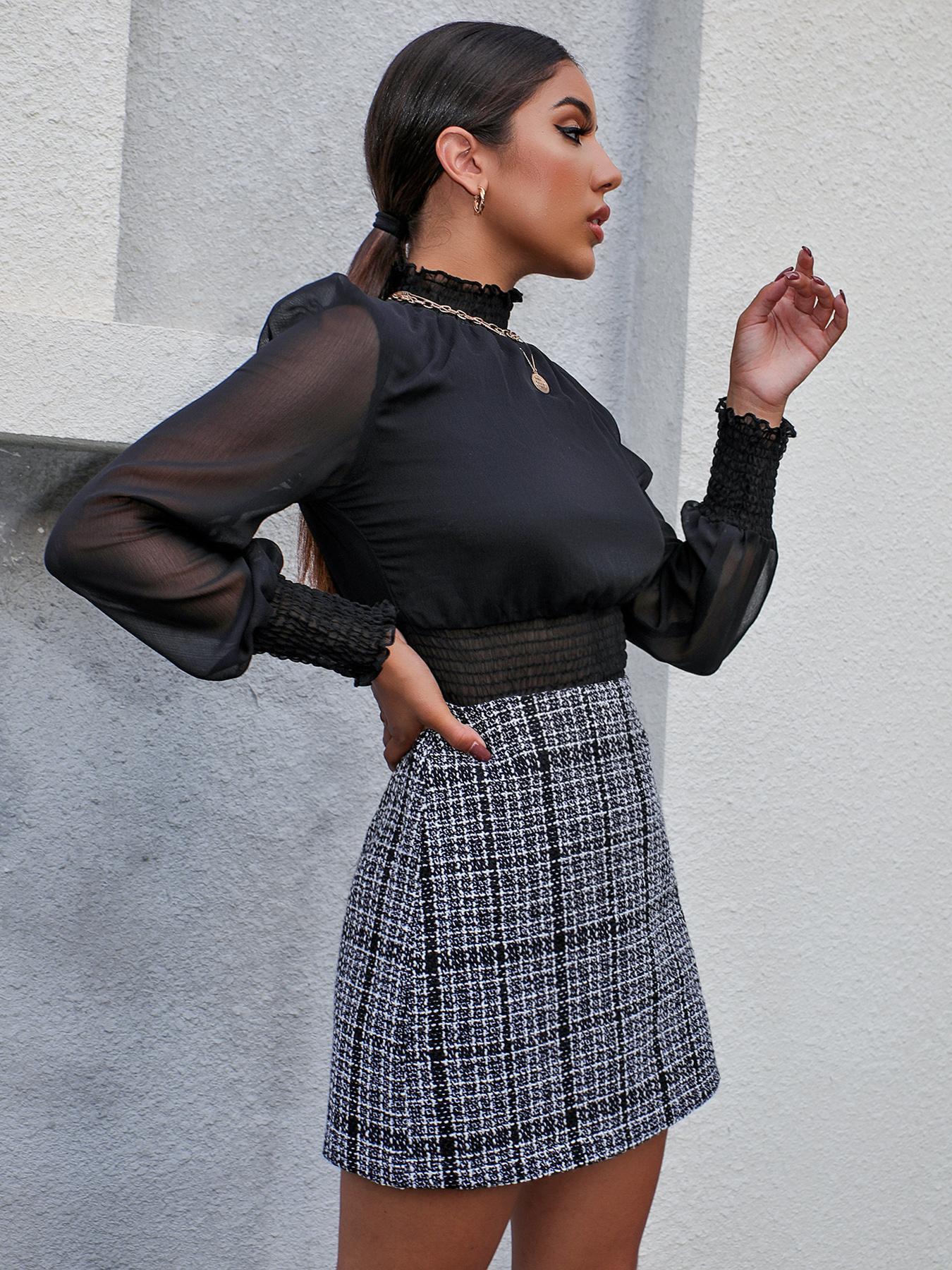 Women's Gingham Print High Waist A Line Short Skirt, Elegant Womenswear, Fashion Casual Tweed Skirt for Daily Outdoor Wear, Women Bottoms for Summer Spring Fall