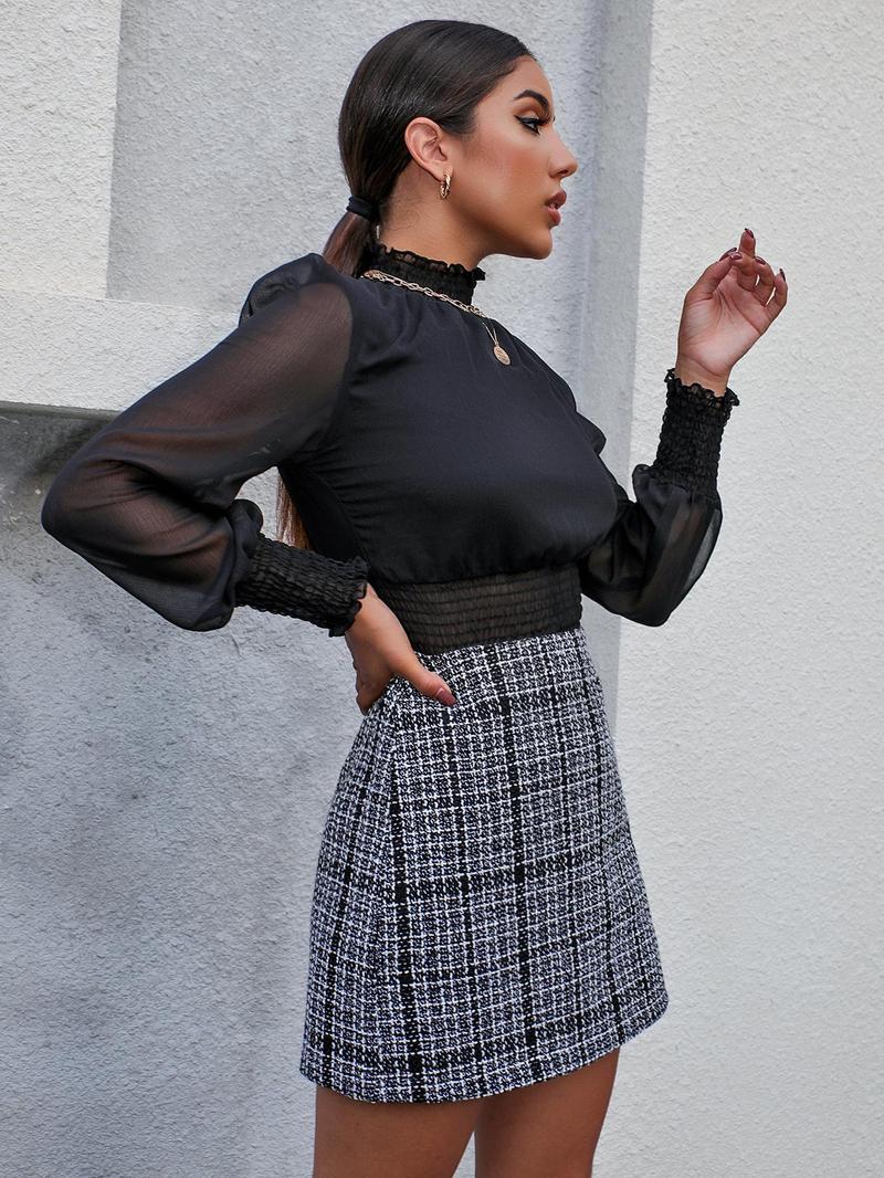 Women's Gingham Print High Waist A Line Short Skirt, Elegant Womenswear, Fashion Casual Tweed Skirt for Daily Outdoor Wear, Women Bottoms for Summer Spring Fall