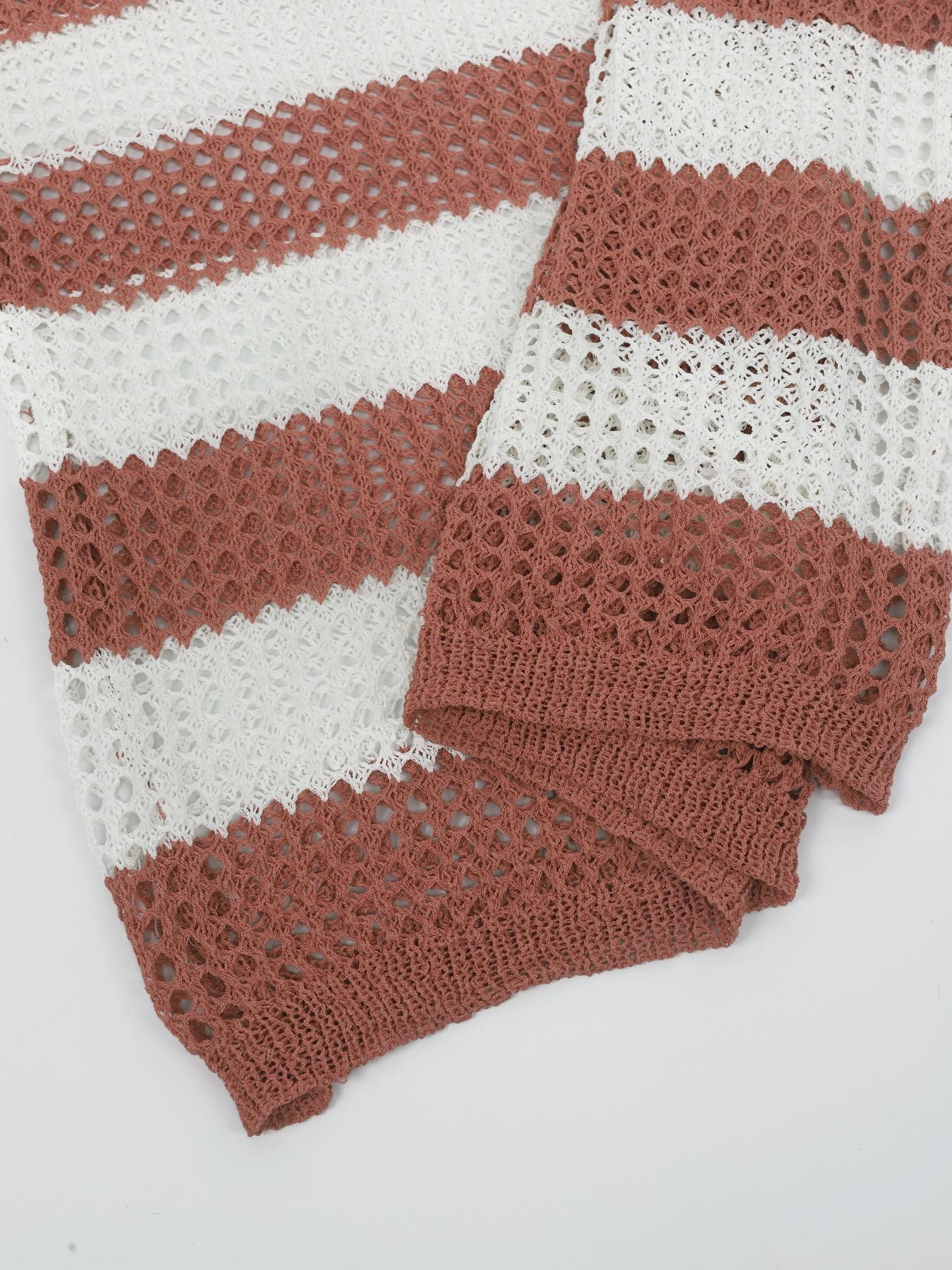 Women's Striped Print Hollow Out Sheer Drop Shoulder Sweater, Casual Long Sleeve Boat Neck Jumper for Spring & Fall, Fashion Women's Knitwear for Daily Wear