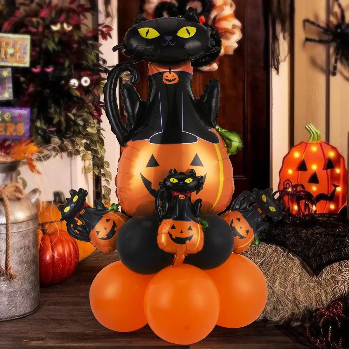 12/13pcs Happy Halloween Balloon Set With Black Orange Latex Globos Ghost Bat Pumpkin for Haunted House Room Halloween Eve Decor